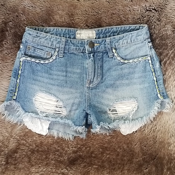 Free People Pants - Free People Lace Pockets Denim Shorts